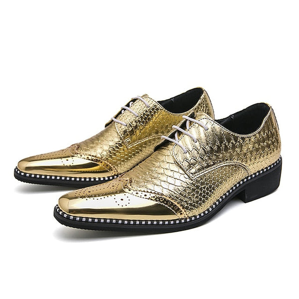 Shiny Oxford Dress – Faux Metallic Shoes Men's Gold FashionChic