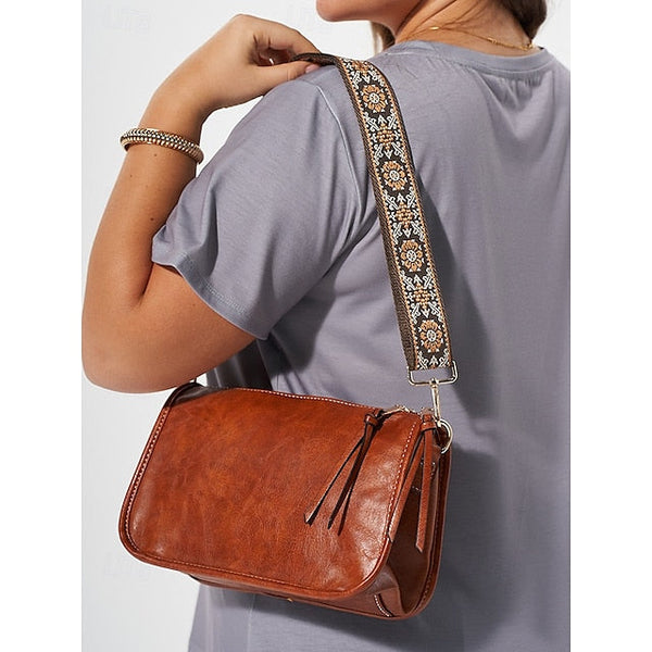 Bag Adjustable Leather Brown Faux Women's Shoulder with FashionChic