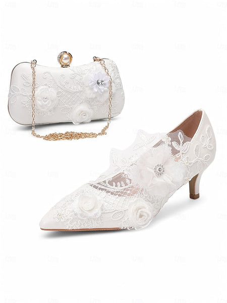 Lace White Wedding Shoes Embellishments Floral with FashionChic
