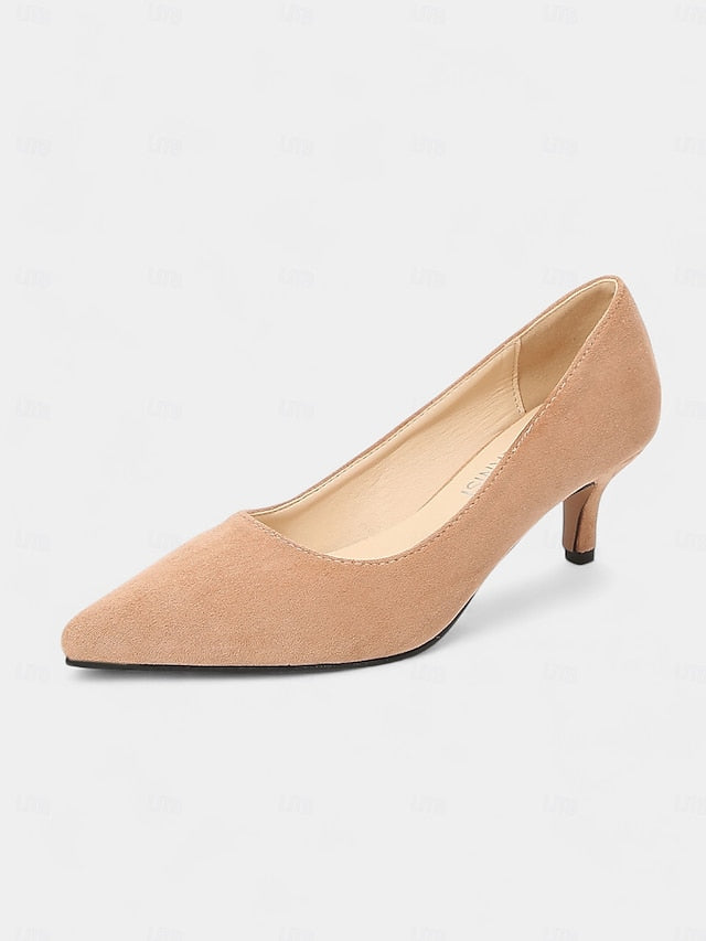 Suede with Women's Pointed-Toe Kitten Emerald Pumps Green FashionChic