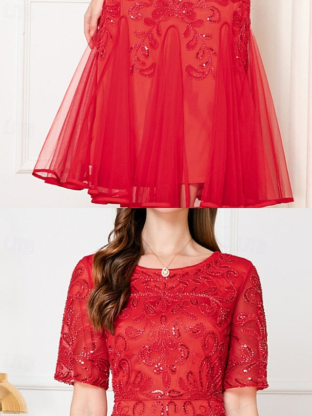 Party A-Line Elegant Beaded Vintage V the Dress Mother Bride of FashionChic