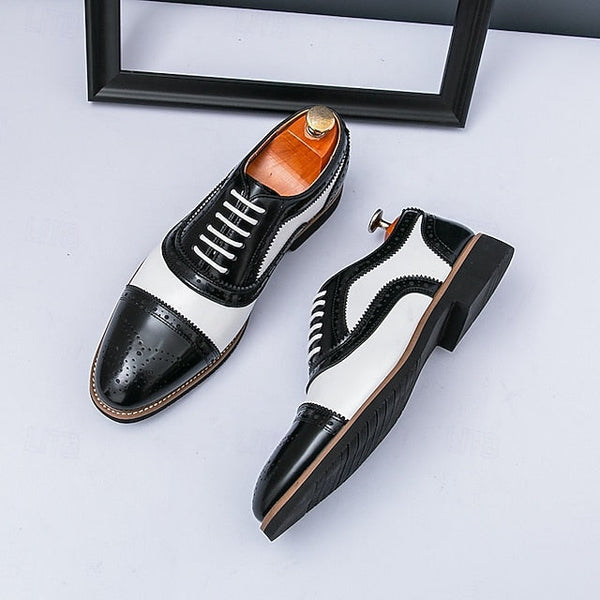 Men's Classic with Brogue Brown Oxford White Shoes and FashionChic