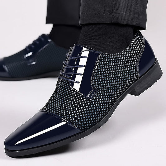 Lace-Up Faux Men's Formal Black Leather Shoes Patent Dress FashionChic