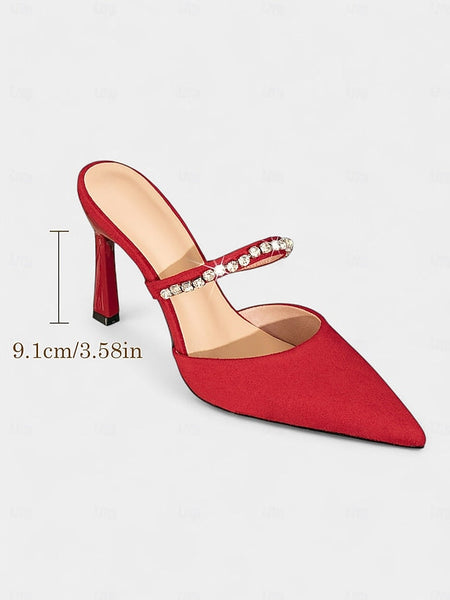 - Rhinestone Strap with Women's Stiletto Elegant Heels Red FashionChic