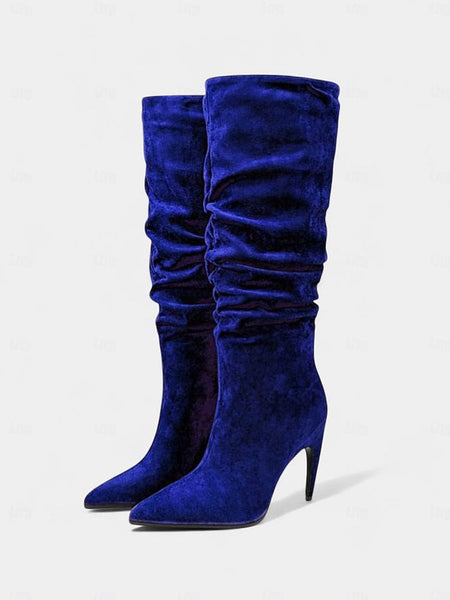Knee Green Boots Slouch High Women's - Velvet Toe Pointed FashionChic