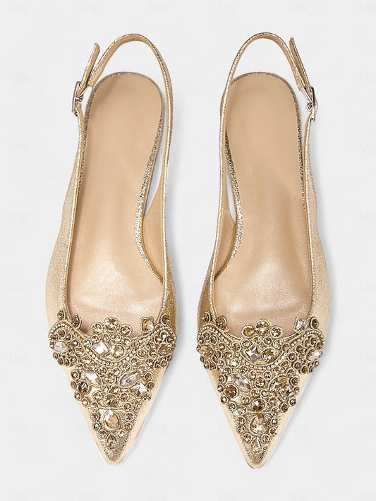 with Women's Gold Flats Toe Pointed Embellished Slingback FashionChic