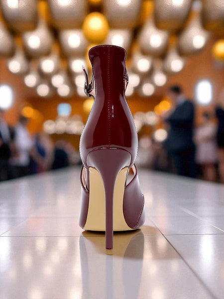 - Women's Leather Heels Purple Stiletto Strappy Patent FashionChic