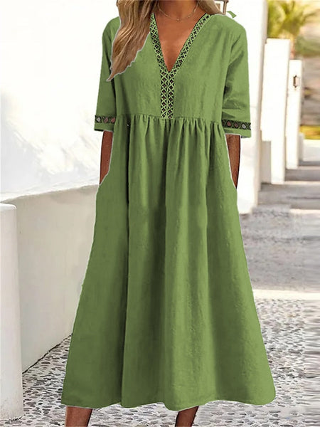 Women's Midi Dress 100% Cotton Cotton Linen Dresses Casual FashionChic