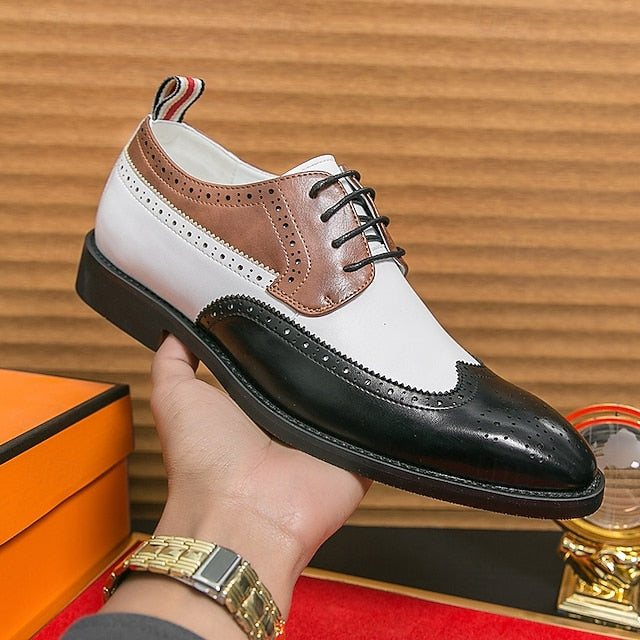 Men's Tri-Color Shoes Brogue in Oxford Black Wingtip FashionChic