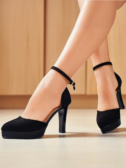 High Heel 1950s Women's Strap Burgundy Ankle Suede Platform FashionChic