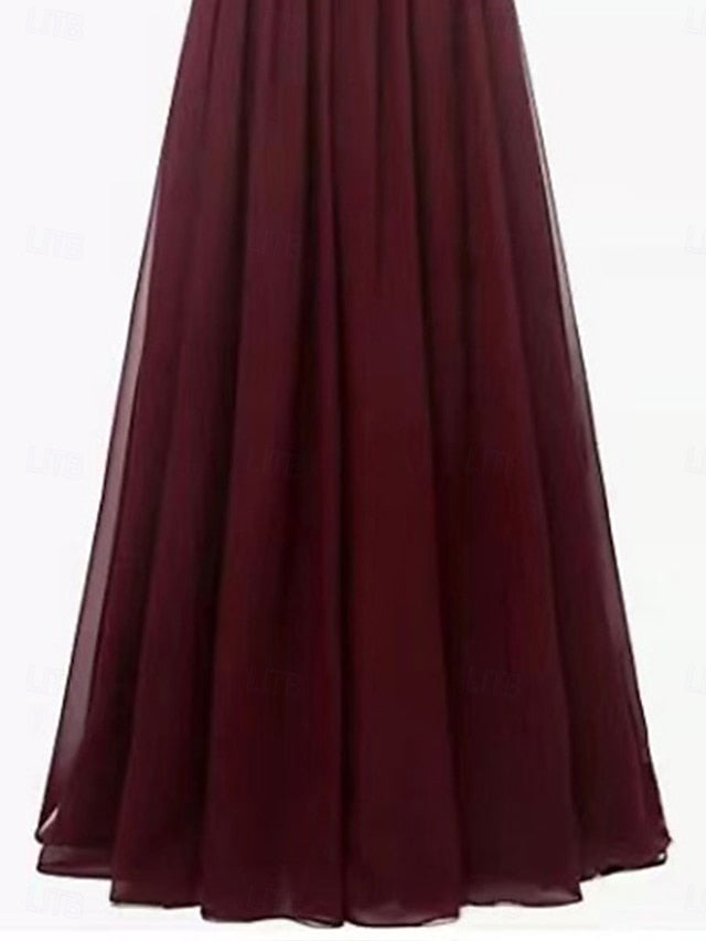 the Neck Dress Simple Floor V Elegant Mother A-Line Bride of FashionChic