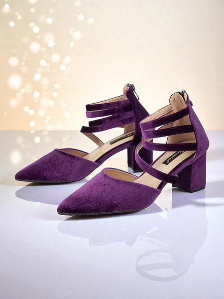Block Blue Heel Women's Velvet Pointed Pumps with Toe FashionChic