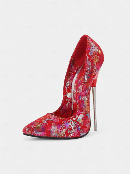 Stiletto Heels High Women's Jacquard Red FashionChic