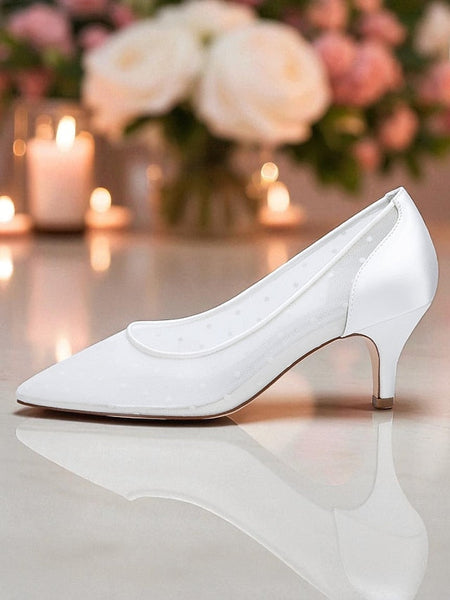 White Wedding Mesh Dot Low with Shoes and Polka Women's FashionChic
