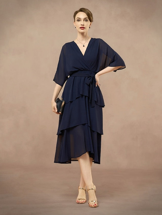 the Bride Neck Floor V Dress Elegant Length A-Line Mother of FashionChic