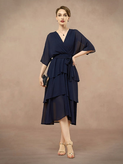 Length V Elegant Mother Neck Dress Bride Floor A-Line of the FashionChic