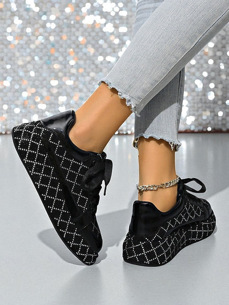 Silver Quilted Women's - Rhinestone Sneakers and Black FashionChic