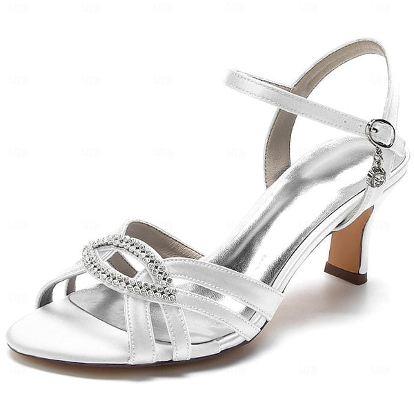 Women's Satin Dark Blue Heels Strappy with Rhinestone FashionChic