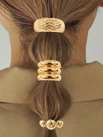 Gold Scrunchies Hair - Tone Elastic with Band Women's FashionChic