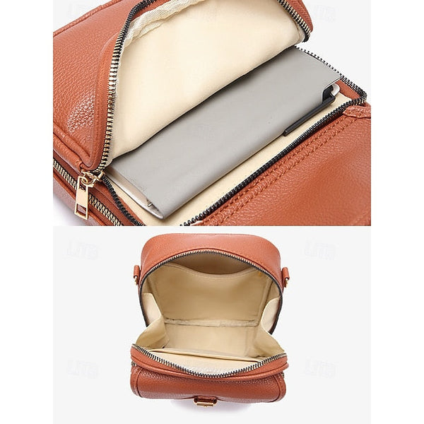Bag Front Brown with Faux Vintage Leather Women's Crossbody FashionChic