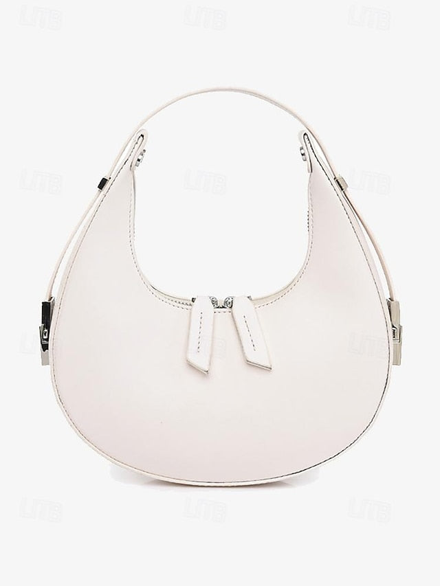 Hobo with Silver Crescent Sleek Ivory Hardware Bag - Elegant FashionChic