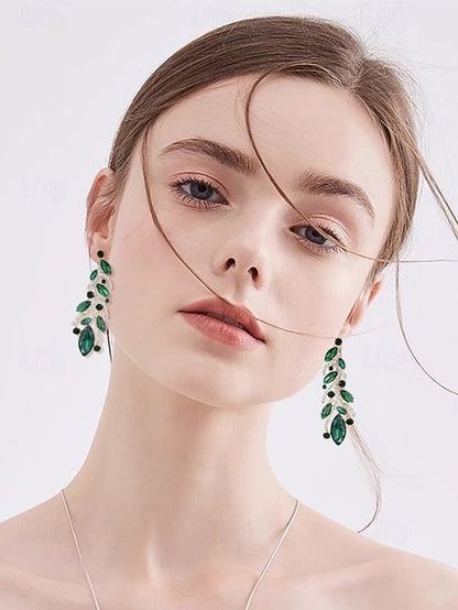 Leaf Earrings Crystal Women's Gold Design Elegant - FashionChic