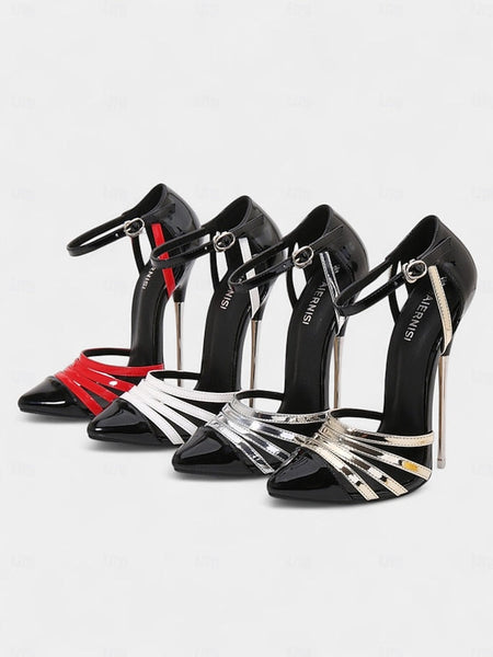 Women's Leather Patent Heels Stiletto and - Black Red FashionChic