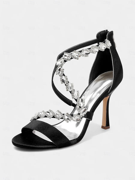 Women's Heel Sandals High White - Strappy Rhinestone FashionChic