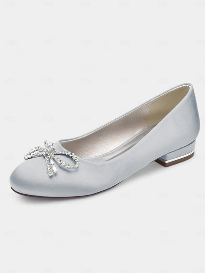 Flats - Rhinestone Bow Embellished Round-Toe Women's FashionChic