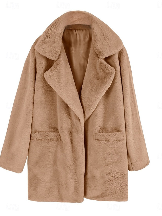 Lined Breathable Warm Pocket Faux Coat Women's Fleece Fur FashionChic