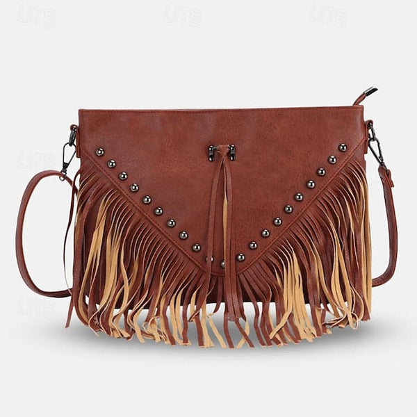 Style Leather with Women's Fringe Crossbody Bohemian Bag FashionChic