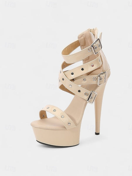 Women's with Platform Straps High White Heels Buckled and FashionChic