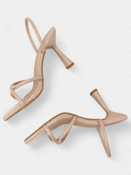 Design Square Toe – Sandals Strappy with Beige Heeled FashionChic