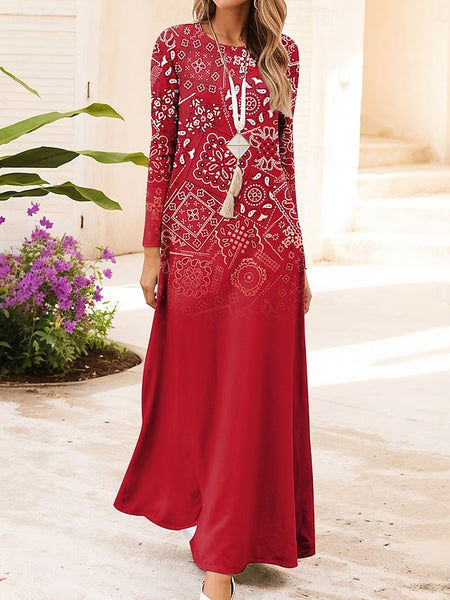 Women's Maxi Dress Vintage Bohemian A Line Dress Crew Neck