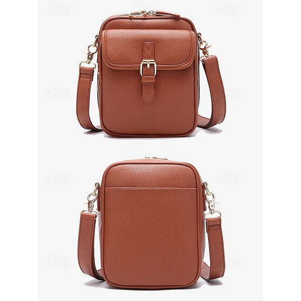 Bag Front Brown with Faux Vintage Leather Women's Crossbody FashionChic