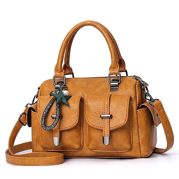 Stylish Large – Women's Blue Leather Handbag Faux FashionChic