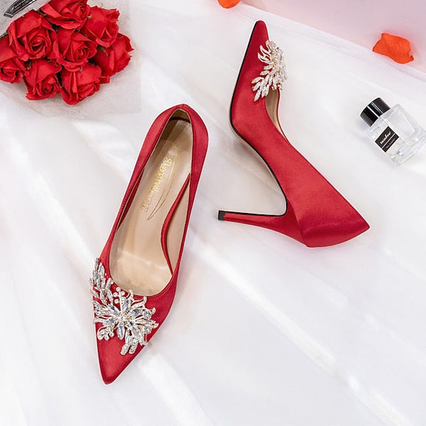 – Rhinestone Women's Heels Pink Satin Elegant High FashionChic