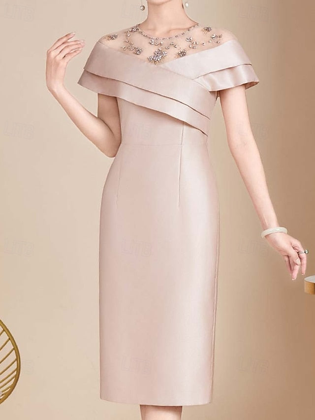 Length the Simple Dress Elegant Tea Mother Vintage of Crew Bride FashionChic