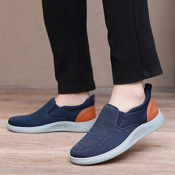 Navy Slip-On Stretch Breathable Knit Men's Sneakers – FashionChic