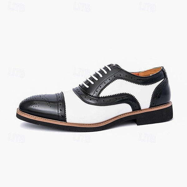 Men's Classic with Brogue Brown Oxford White Shoes and FashionChic