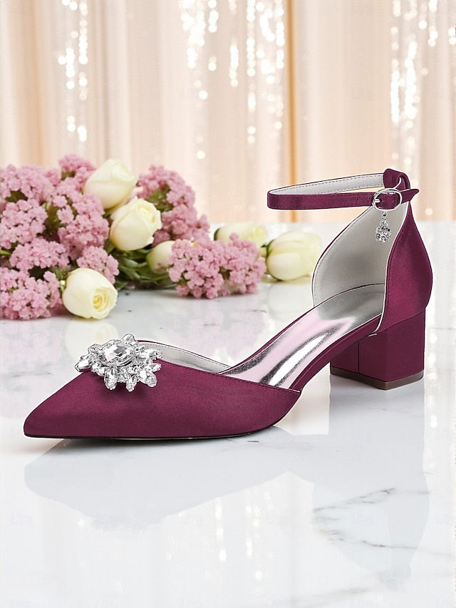 with Block Shoes Satin Burgundy Wedding Women's Heel FashionChic