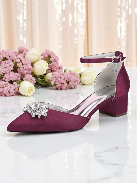 with Block Shoes Satin Burgundy Wedding Women's Heel FashionChic