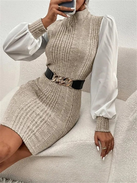 Women's Casual Dress Mini Dress Patchwork Casual Stand