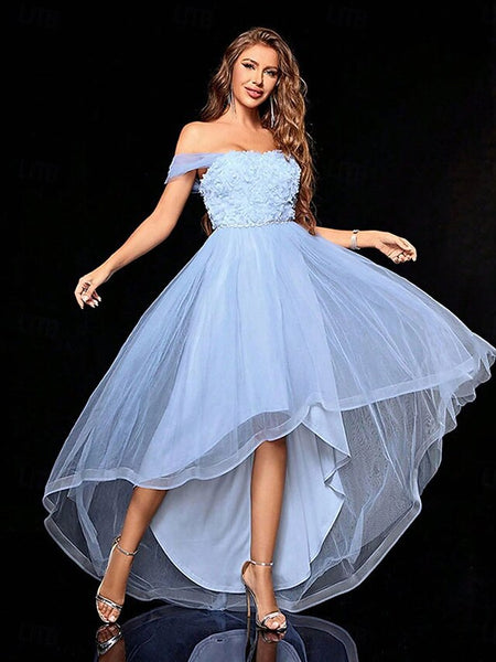 A-Line Asymmetrical Prom Dresses Elegant Sleeveless Off Shoulder