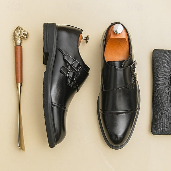 Brown Strap Dress Men's Monk Shoes – Faux Leather Double FashionChic