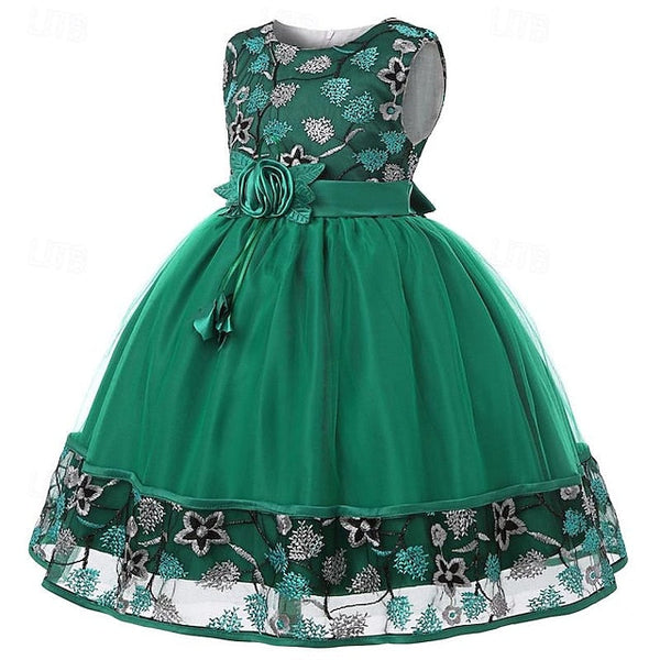 Dress Girls' Girl Flower Party Sleeveless 3D FashionChic