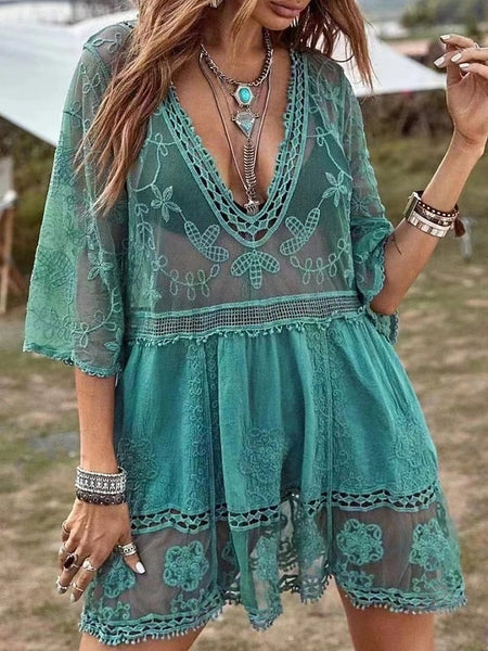 Women's Cover Up Swimsuit Dress Lace Patchwork Vacation FashionChic
