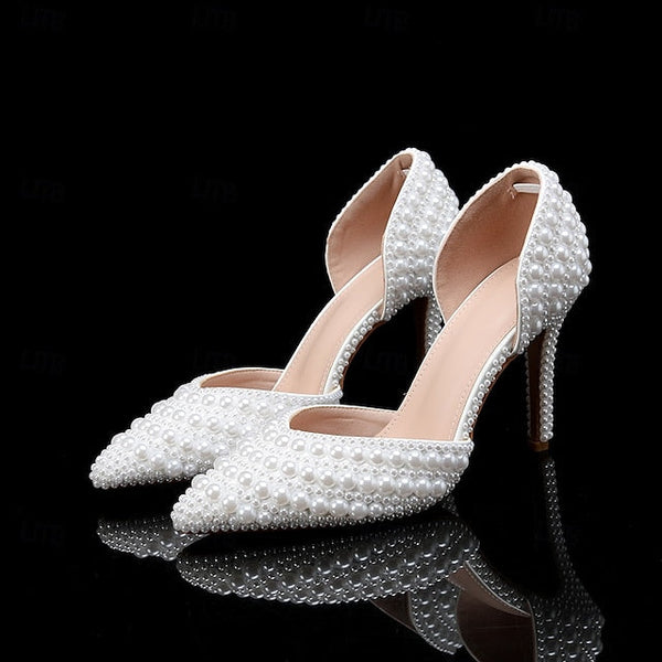 Set Heels Bag Stiletto Clutch White and Pearl – Women's FashionChic