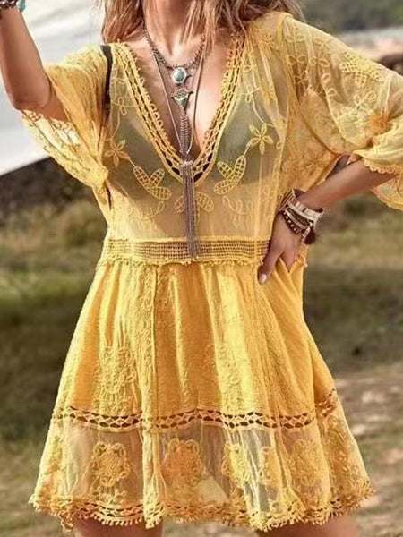 Women's Cover Up Swimsuit Dress Lace Patchwork Vacation FashionChic