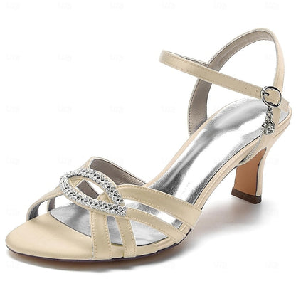 Women's Satin Dark Blue Heels Strappy with Rhinestone FashionChic